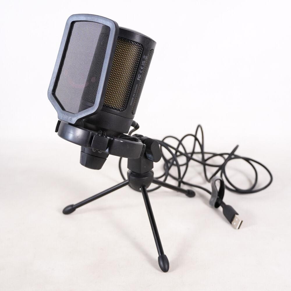 FIFINE Gaming USB Microphone for PC PS5 MAC Condenser Mic RGB w/ Pop Filter